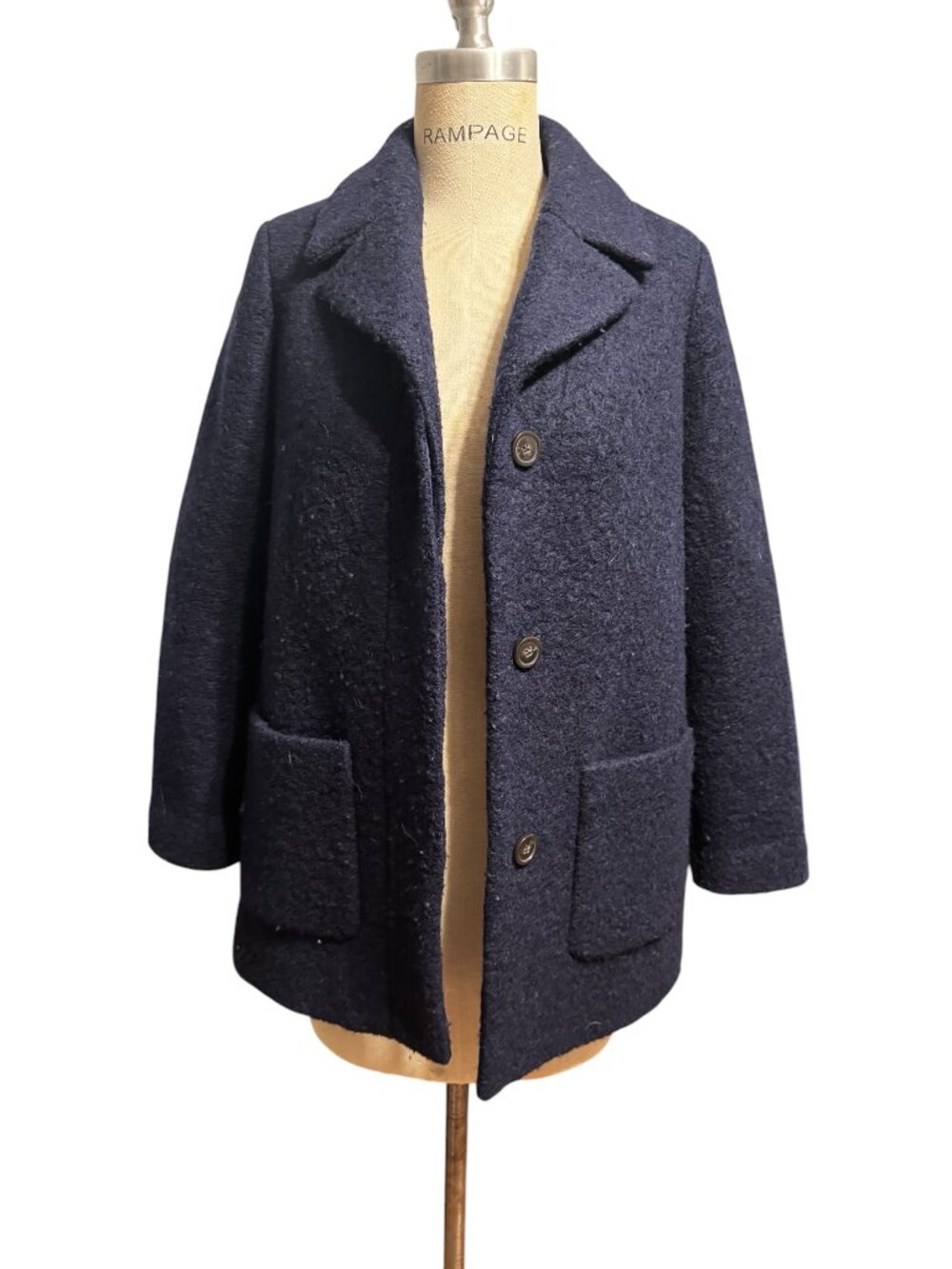 J.Crew Navy Bouclé Wool Blend Pea Coat Size 4 Classic Three Button Jacket - Picture 2 of 5